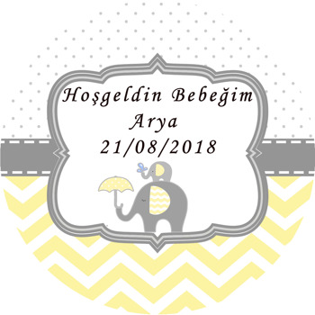 Sarı ve Gri Fil Temalı Akrilik Daire Magnet