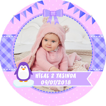 Pembe Penguen Temalı Resimli Akrilik Daire Magnet