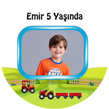 Kırmızı Traktör Temalı Resimli Akrilik Daire Magnet