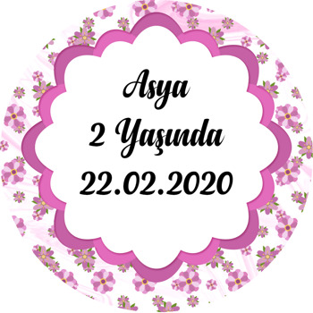 Pembe Çiçekler Temalı Akrilik Daire Magnet