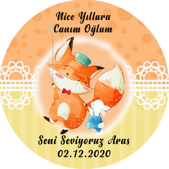 Tilki Ve Tavşan Temalı Akrilik Daire Magnet