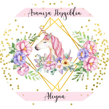 Renkli Çiçekli Unicorn Temalı Akrilik Daire Magnet