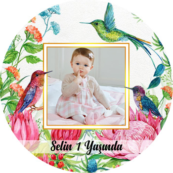 Renkli Arı Kuşları Temalı Resimli Akrilik Daire Magnet