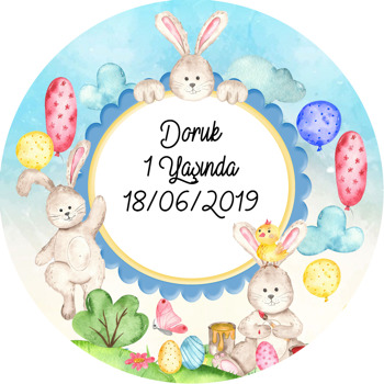 Paskalya Tavşanı Temalı Akrilik Daire Magnet