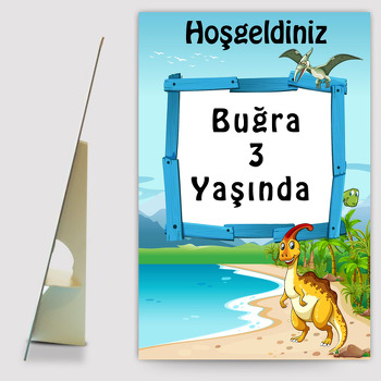 Sevimli Dinozor Temalı Ayaklı Ahşap Pano