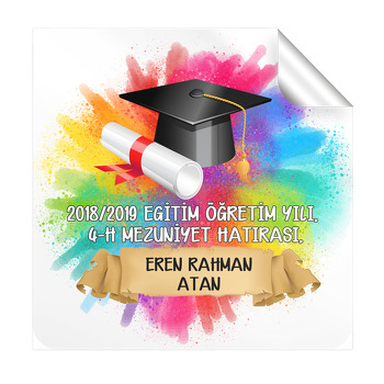 Diploma ve Kep Mezuniyet Temalı Kare Sticker