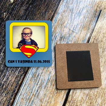 Süperman Temalı Ahşap Kare Magnet
