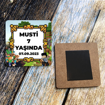 Minecraft Dünyası Temalı Ahşap Kare Magnet