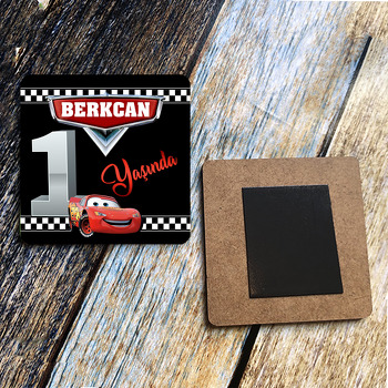 Şimşek Mcqueen 1 Yaş Temalı Ahşap Kare Magnet