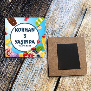 Meyveli Şekerlemeler Temalı Kare Ahşap Magnet