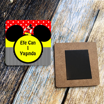 Mickey Mouse 2 Temalı Kare Ahşap Magnet