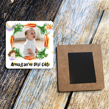 Havuç Çerçeveli Diş Temalı Ahşap Kare Magnet