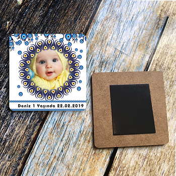Nazar Boncuğu Temalı Ahşap Kare Magnet