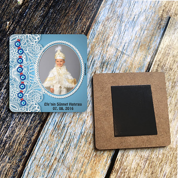 Nazar Boncuklu Sünnet Temalı Ahşap Kare Magnet