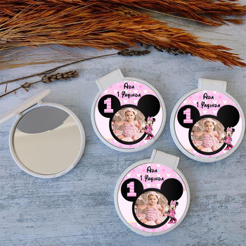 Bir Yaş Minnie Mouse Temalı Resimli Kapaklı Ayna
