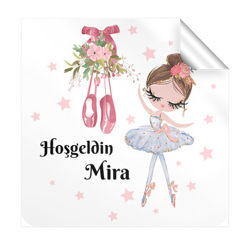 Pembe Yıldız Fonda Balerin Temalı Hoşgeldin Bebek Sticker