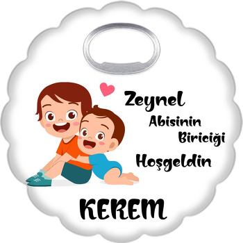 Abi Erkek Kardeş Sevgisi Temalı Çiçek Şekilli Magnet Açacak