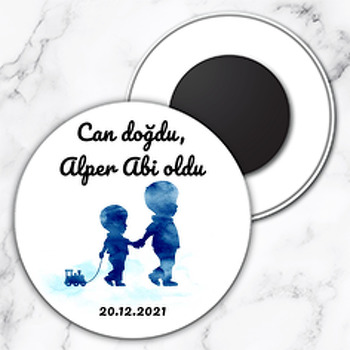 Abi Kardeş ile Oyuncak Tren Temalı Daire Plastik Magnet