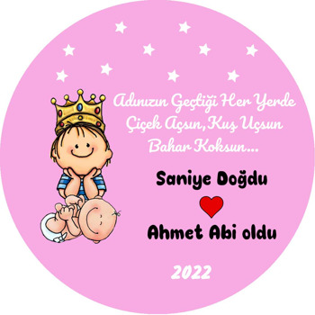 Abi Kardeş ile Pembe Fon  Temalı Akrilik Daire Magnet