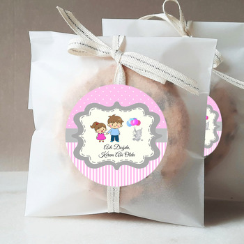 Abi Kardeş ve Balonlu Fil ile Pembe Fon Temalı Hoşgeldin Bebek Sticker