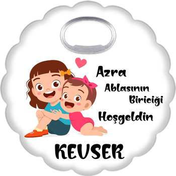 Abla Kız Kardeş Sevgisi Temalı Çiçek Şekilli Magnet Açacak