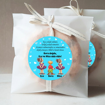 Ablalar ile Hoşgeldin Erkek Kardeş Mavi Kalpli Fon Temalı Sticker
