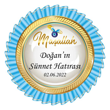 Açık Mavi Kurdele Madalyon ile Sünnet Temalı Akrilik Daire Magnet