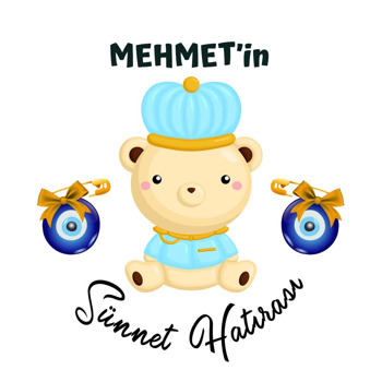 Açık Mavi Sevimli Ayıcık ile Nazar Boncuğu Temalı Akrilik Daire Magnet