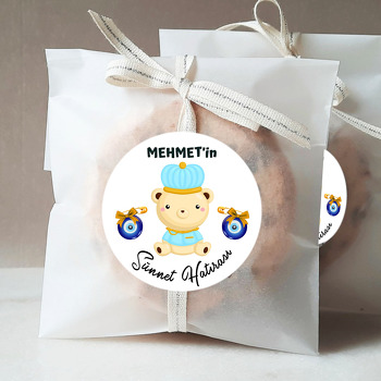 Açık Mavi Sevimli Ayıcık ile Nazar Boncuğu Temalı Sticker