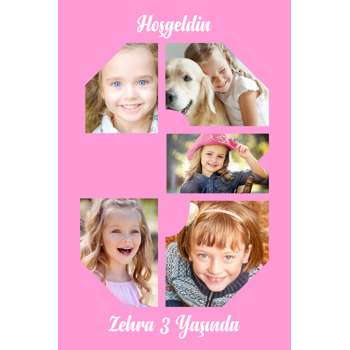 Açık Pembe 3 Şeklinde Fotoğraf Şeridi Temalı Doğum Günü Afiş