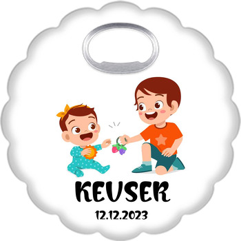 Ağabey ile Kız Bebek Kardeş Oyunu Temalı Çiçek Şekilli Magnet Açacak