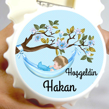 Ağaç Dalında Erkek Bebek Beşiği Temalı Kapak Şekilli Magnet Açacak