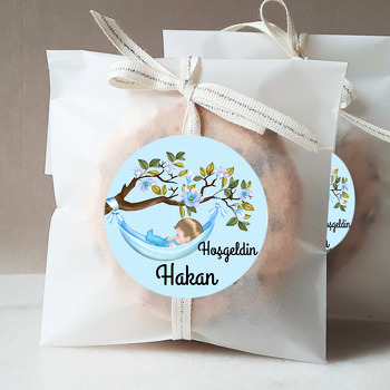 Ağaç Dalında Erkek Bebek Beşiği Temalı Sticker