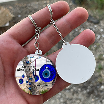 Ağaç Dalında Nazar Boncuğu ile Sünnet Temalı Daire Plastik Anahtarlık