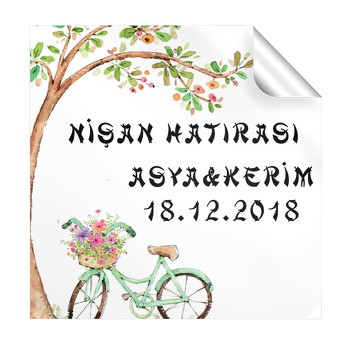 Ağaç ve Bisiklet Temalı Söz Nişan  Kare Etiket