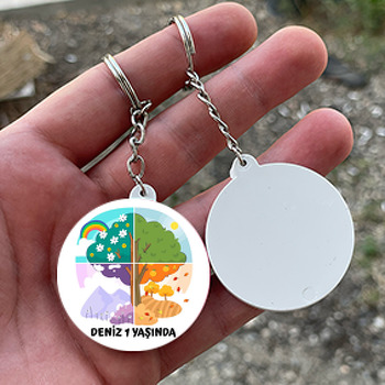 Ağaçta Dört Mevsim Temalı Daire Plastik Doğum Günü Anahtarlık