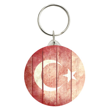 Ahşap Yüzeyde Türk Bayrağı Temalı Anahtarlık
