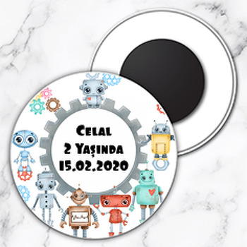 Akıllı Robotlar Temalı Daire Plastik Hediyelik Magnet
