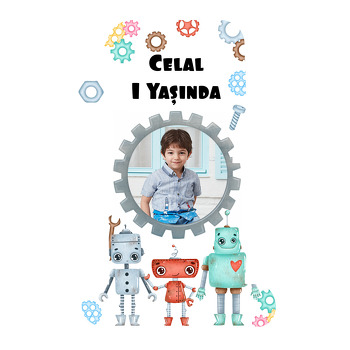 Akıllı Robotlar Temalı Doğum Günü Magnet