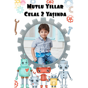 Akıllı Robotlar Temalı Doğum Günü Magnet
