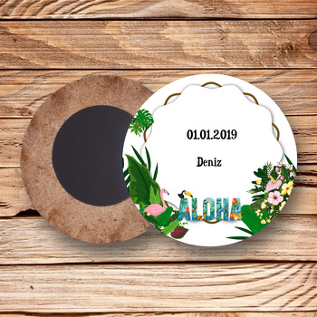 Aloha Temalı Ahşap Daire Magnet