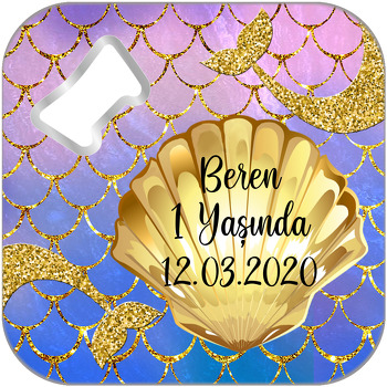 Altın Deniz Kabuğu Temalı Kare Magnet Açacak