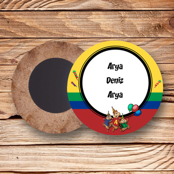 Alvin ve Sincaplar Temalı Ahşap Daire Magnet