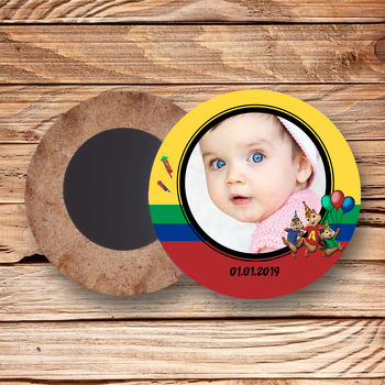 Alvin ve Sincaplar Temalı Resimli Ahşap Daire Magnet