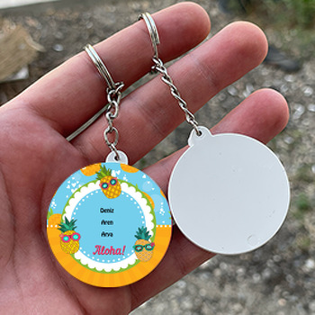 Ananas Temalı Daire Plastik Anahtarlık