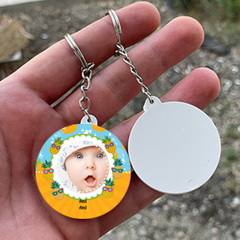 Ananas Temalı Resimli Daire Plastik Anahtarlık