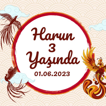 Anka Kuşu Temalı Kare Doğum Günü Parti Afiş