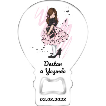 Anne Ayakkabılı Pembe Etekli Sevimli Kız Çocuğu Temalı Balon Ahşap Magnet 