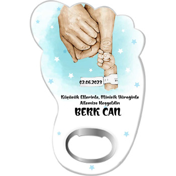 Anne Baba ve Bebek Eli ile Mavi Fon Temalı Ayak İzi Magnet Açacak