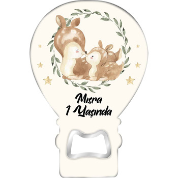 Anne ile Yavru Ceylan Temalı Balon Ahşap Magnet 
